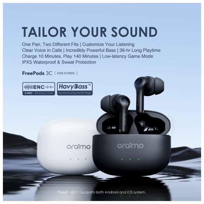 oraimo FreePods 3C ENC Calling Noise Cancellation Long Playtime True Wireless Earbuds