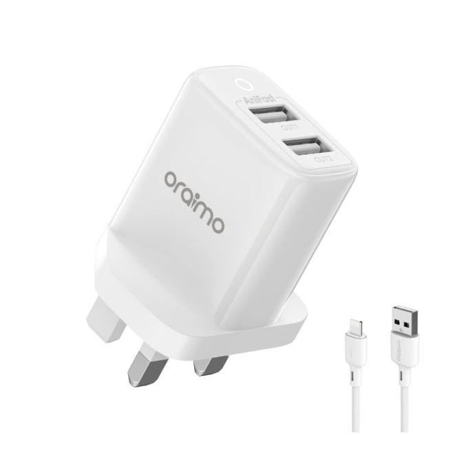 oraimo Firefly 2U 12W 2.4A Dual USB Fast Charger Kit with 1.5M Lightning cable